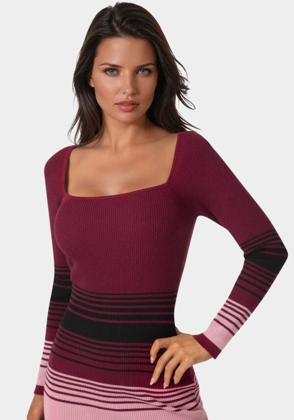 Stripe Rib Sweater Midi Dress