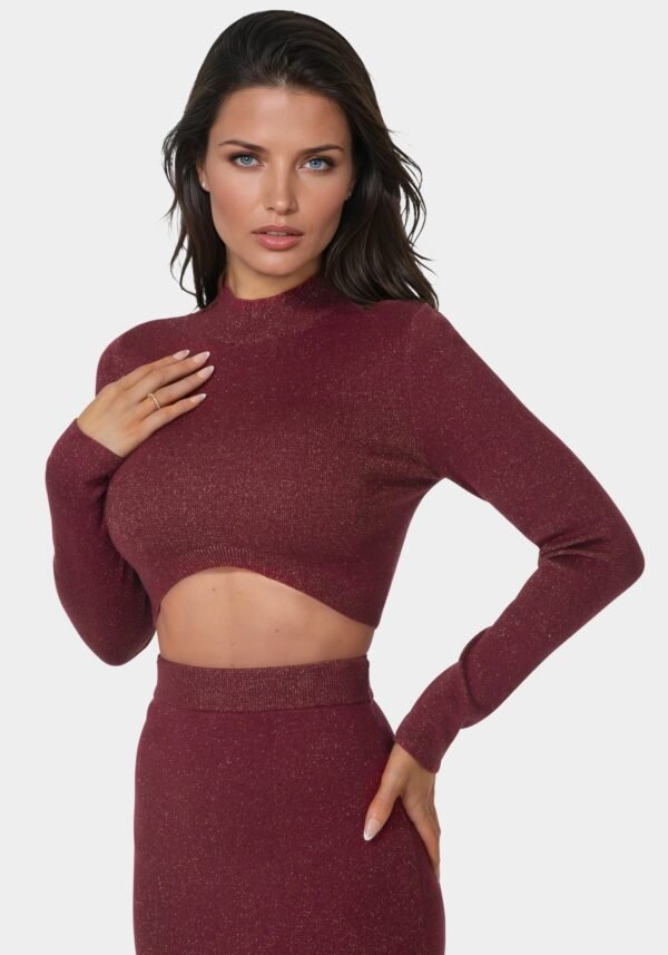 bebe2121_merlot_4_fc86a3c2-5f56-43e6-b220-b4103f0b09df Lurex Rib Cropped Kit Set